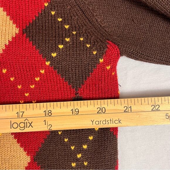 Vintage Lacoste Merino Wool Argyle Sweater Mens 5/Large V Neck Preppy Academia - Picture 6 of 9